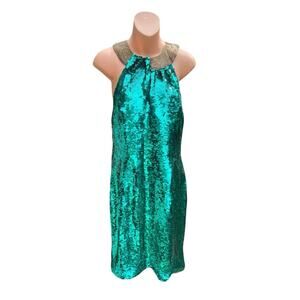 Leslie Fay Sequin Dress Size 6 Emerald Green Costume Packers Prom Vintage 90’s